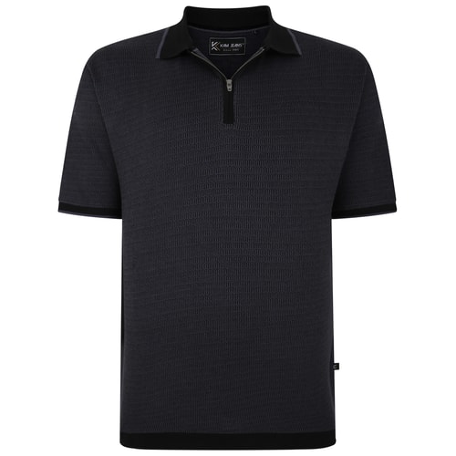 KAM Jersey Weave Pattern 1/4 Zip Polo Black